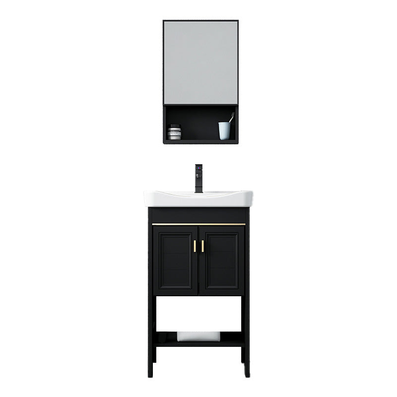 Glam Single Bath Vanity Black Rectangular Freestanding Sink Vanity Vanity & Faucet & Mirror Cabinet 20"L x 14"W x 30"H Clearhalo 'Bathroom Remodel & Bathroom Fixtures' 'Bathroom Vanities' 'bathroom_vanities' 'Home Improvement' 'home_improvement' 'home_improvement_bathroom_vanities' 7623720