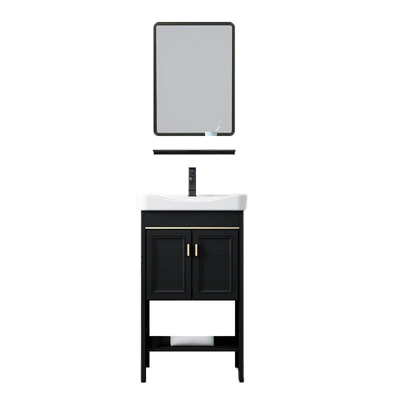 Glam Single Bath Vanity Black Rectangular Freestanding Sink Vanity Vanity & Faucet & Square Mirror 20"L x 14"W x 30"H Clearhalo 'Bathroom Remodel & Bathroom Fixtures' 'Bathroom Vanities' 'bathroom_vanities' 'Home Improvement' 'home_improvement' 'home_improvement_bathroom_vanities' 7623724