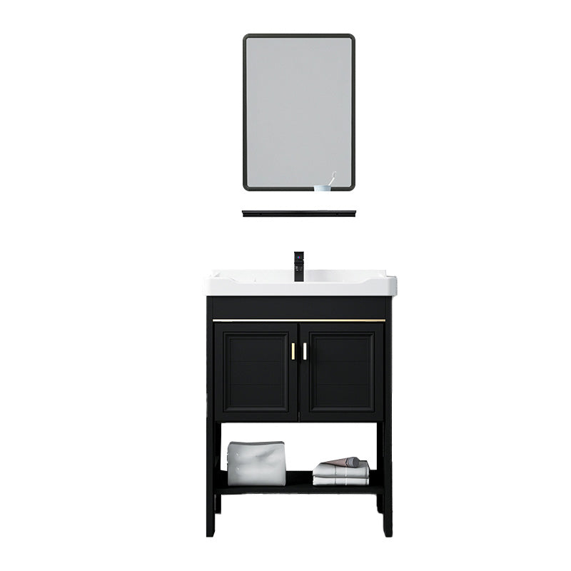 Glam Single Bath Vanity Black Rectangular Freestanding Sink Vanity Vanity & Faucet & Square Mirror 24"L x 16"W x 30"H Clearhalo 'Bathroom Remodel & Bathroom Fixtures' 'Bathroom Vanities' 'bathroom_vanities' 'Home Improvement' 'home_improvement' 'home_improvement_bathroom_vanities' 7623727