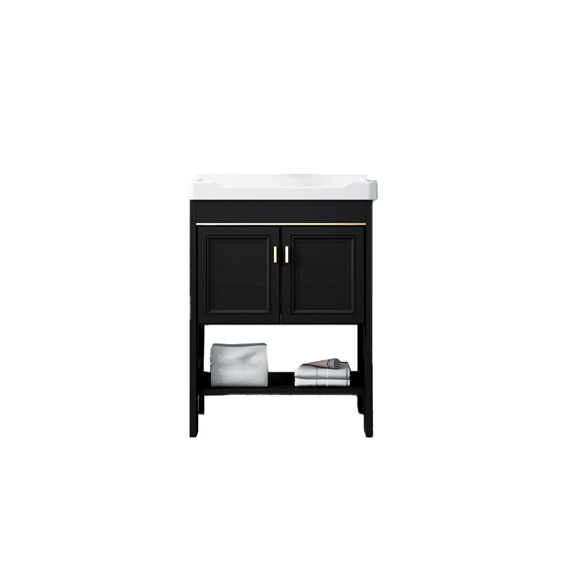 Glam Single Bath Vanity Black Rectangular Freestanding Sink Vanity Bathroom Vanity 24"L x 16"W x 30"H Clearhalo 'Bathroom Remodel & Bathroom Fixtures' 'Bathroom Vanities' 'bathroom_vanities' 'Home Improvement' 'home_improvement' 'home_improvement_bathroom_vanities' 7623731