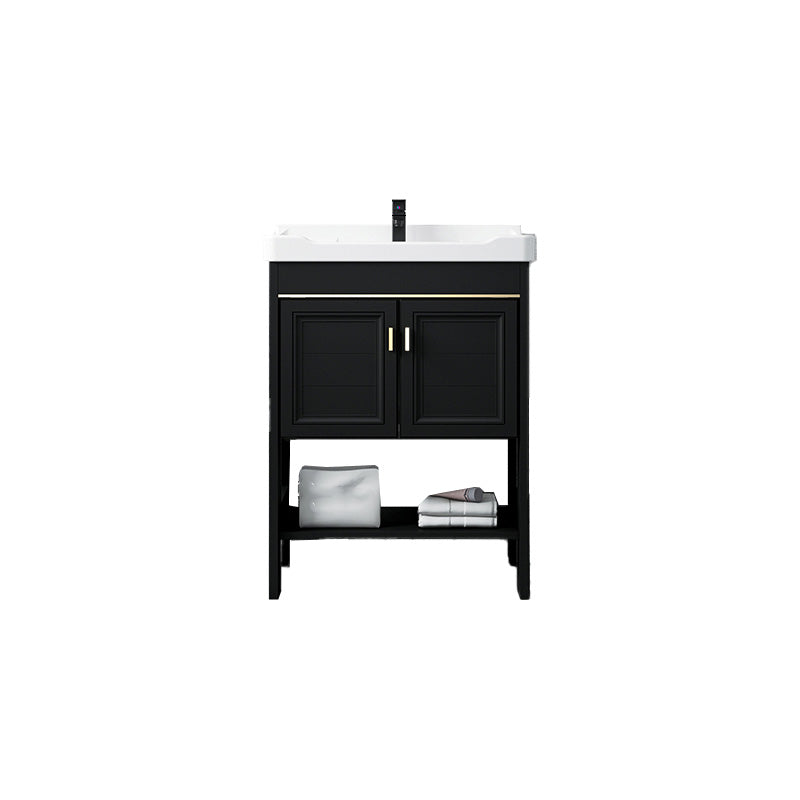 Glam Single Bath Vanity Black Rectangular Freestanding Sink Vanity Vanity & Faucet 24"L x 16"W x 30"H Clearhalo 'Bathroom Remodel & Bathroom Fixtures' 'Bathroom Vanities' 'bathroom_vanities' 'Home Improvement' 'home_improvement' 'home_improvement_bathroom_vanities' 7623733