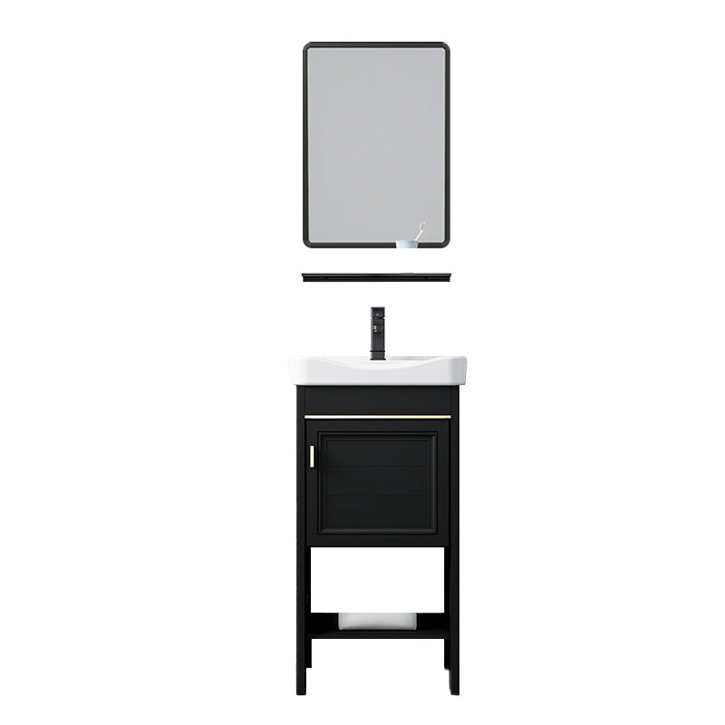 Glam Single Bath Vanity Black Rectangular Freestanding Sink Vanity Vanity & Faucet & Square Mirror 17"L x 14"W x 30"H Clearhalo 'Bathroom Remodel & Bathroom Fixtures' 'Bathroom Vanities' 'bathroom_vanities' 'Home Improvement' 'home_improvement' 'home_improvement_bathroom_vanities' 7623735