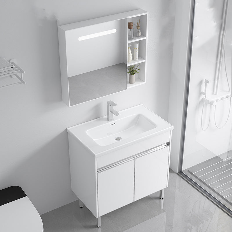 Modern Bath Vanity Single White Metal Base Rectangular Sink Vanity Clearhalo 'Bathroom Remodel & Bathroom Fixtures' 'Bathroom Vanities' 'bathroom_vanities' 'Home Improvement' 'home_improvement' 'home_improvement_bathroom_vanities' 7623760