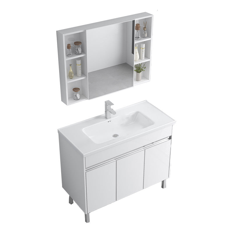 Modern Bath Vanity Single White Metal Base Rectangular Sink Vanity Vanity & Faucet & Mirror Cabinet 40"L x 19"W x 33"H Clearhalo 'Bathroom Remodel & Bathroom Fixtures' 'Bathroom Vanities' 'bathroom_vanities' 'Home Improvement' 'home_improvement' 'home_improvement_bathroom_vanities' 7623761