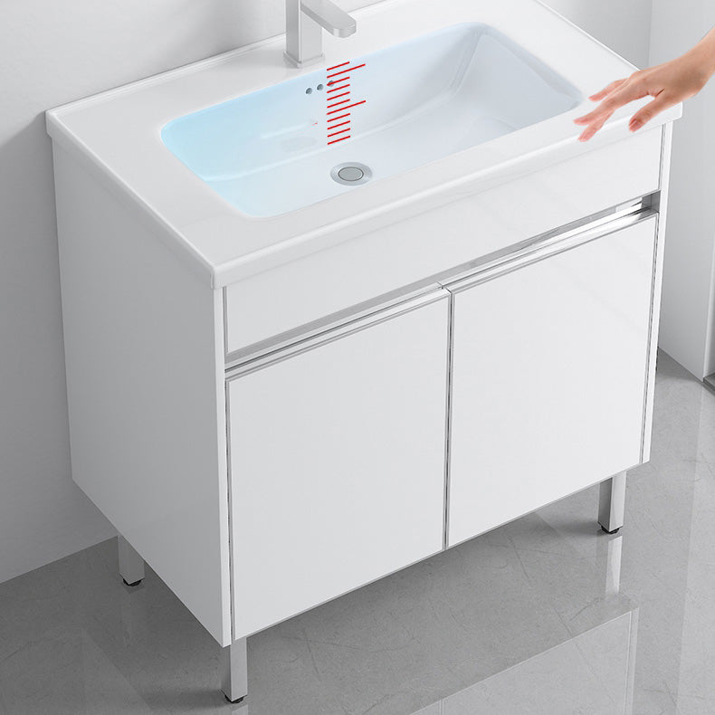 Modern Bath Vanity Single White Metal Base Rectangular Sink Vanity Clearhalo 'Bathroom Remodel & Bathroom Fixtures' 'Bathroom Vanities' 'bathroom_vanities' 'Home Improvement' 'home_improvement' 'home_improvement_bathroom_vanities' 7623762