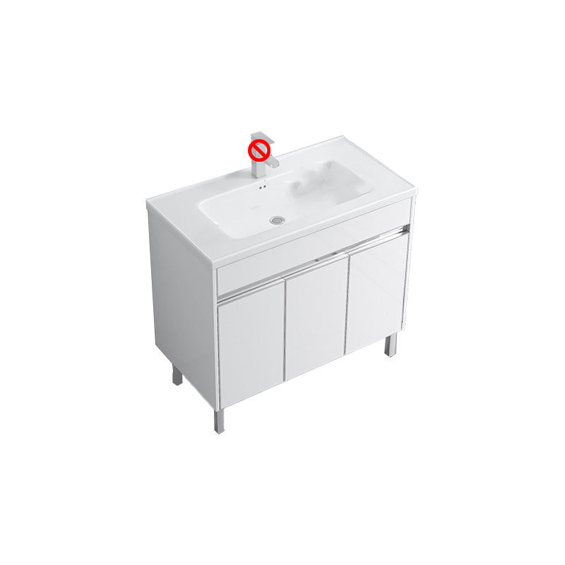 Modern Bath Vanity Single White Metal Base Rectangular Sink Vanity Bathroom Vanity 36"L x 19"W x 33"H Clearhalo 'Bathroom Remodel & Bathroom Fixtures' 'Bathroom Vanities' 'bathroom_vanities' 'Home Improvement' 'home_improvement' 'home_improvement_bathroom_vanities' 7623763