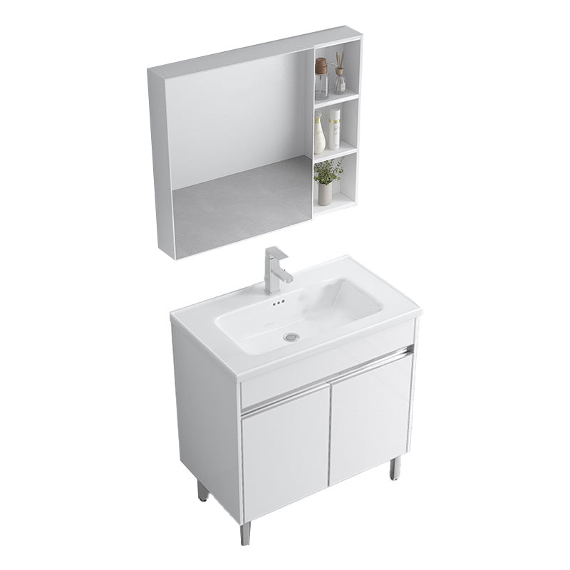 Modern Bath Vanity Single White Metal Base Rectangular Sink Vanity Vanity & Faucet & Mirror Cabinet 32"L x 19"W x 33"H Clearhalo 'Bathroom Remodel & Bathroom Fixtures' 'Bathroom Vanities' 'bathroom_vanities' 'Home Improvement' 'home_improvement' 'home_improvement_bathroom_vanities' 7623764