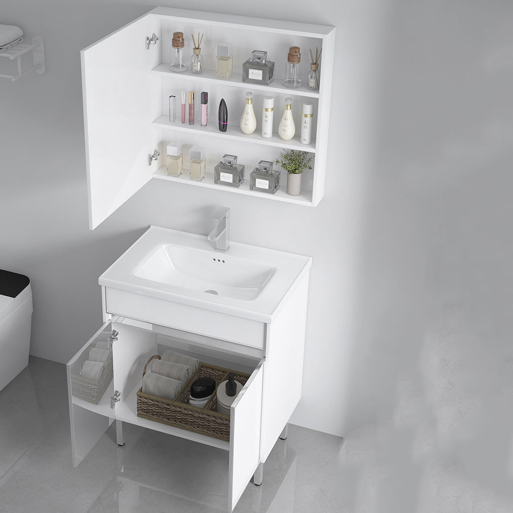 Modern Bath Vanity Single White Metal Base Rectangular Sink Vanity Clearhalo 'Bathroom Remodel & Bathroom Fixtures' 'Bathroom Vanities' 'bathroom_vanities' 'Home Improvement' 'home_improvement' 'home_improvement_bathroom_vanities' 7623766