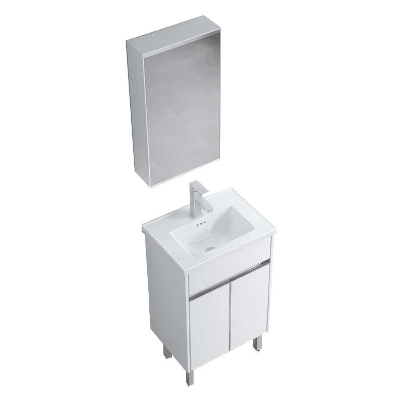 Modern Bath Vanity Single White Metal Base Rectangular Sink Vanity Vanity & Faucet & Mirror Cabinet 20"L x 14"W x 33"H Clearhalo 'Bathroom Remodel & Bathroom Fixtures' 'Bathroom Vanities' 'bathroom_vanities' 'Home Improvement' 'home_improvement' 'home_improvement_bathroom_vanities' 7623767