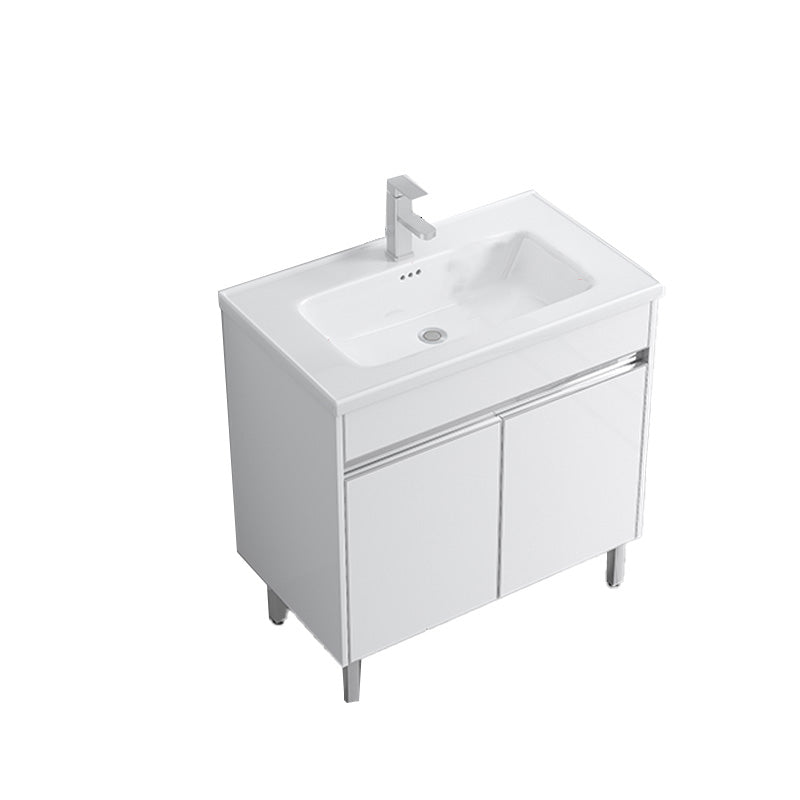 Modern Bath Vanity Single White Metal Base Rectangular Sink Vanity Vanity & Faucet 32"L x 19"W x 33"H Clearhalo 'Bathroom Remodel & Bathroom Fixtures' 'Bathroom Vanities' 'bathroom_vanities' 'Home Improvement' 'home_improvement' 'home_improvement_bathroom_vanities' 7623768