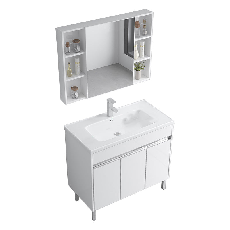 Modern Bath Vanity Single White Metal Base Rectangular Sink Vanity Vanity & Faucet & Mirror Cabinet 36"L x 19"W x 33"H Clearhalo 'Bathroom Remodel & Bathroom Fixtures' 'Bathroom Vanities' 'bathroom_vanities' 'Home Improvement' 'home_improvement' 'home_improvement_bathroom_vanities' 7623772