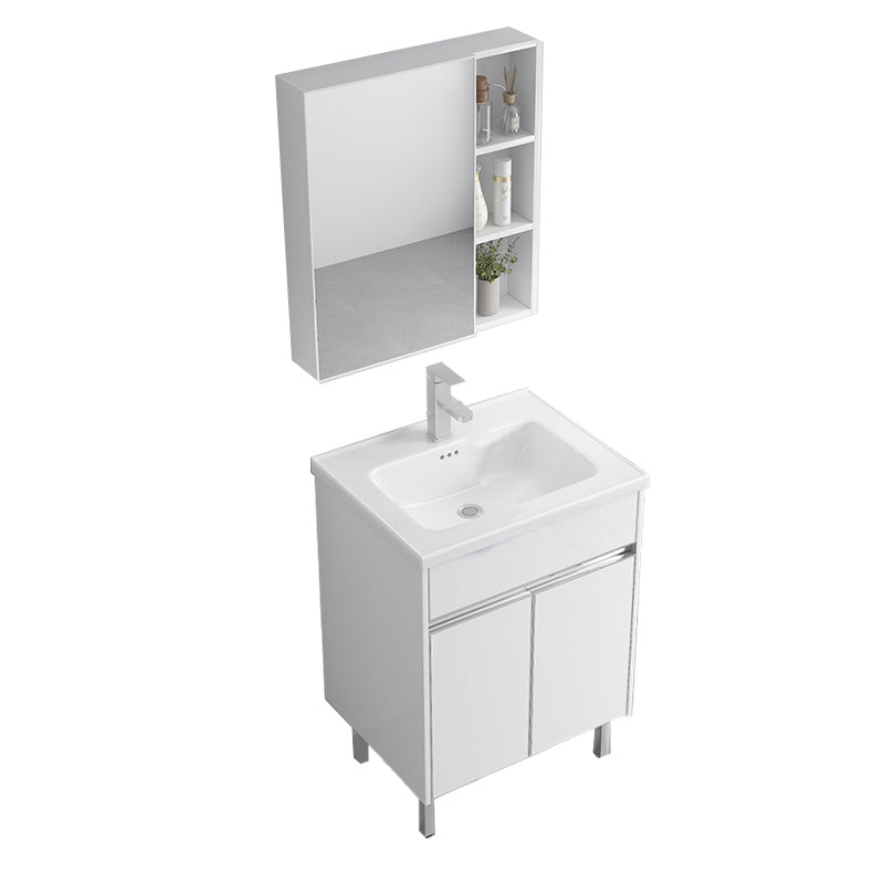 Modern Bath Vanity Single White Metal Base Rectangular Sink Vanity Vanity & Faucet & Mirror Cabinet 24"L x 19"W x 33"H Clearhalo 'Bathroom Remodel & Bathroom Fixtures' 'Bathroom Vanities' 'bathroom_vanities' 'Home Improvement' 'home_improvement' 'home_improvement_bathroom_vanities' 7623778