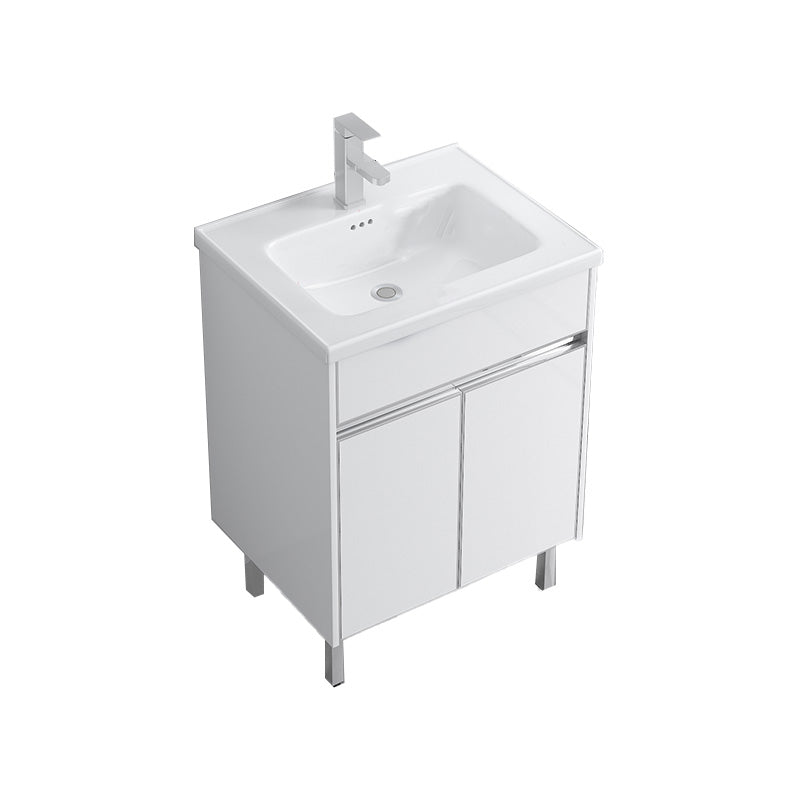 Modern Bath Vanity Single White Metal Base Rectangular Sink Vanity Vanity & Faucet 24"L x 19"W x 33"H Clearhalo 'Bathroom Remodel & Bathroom Fixtures' 'Bathroom Vanities' 'bathroom_vanities' 'Home Improvement' 'home_improvement' 'home_improvement_bathroom_vanities' 7623779