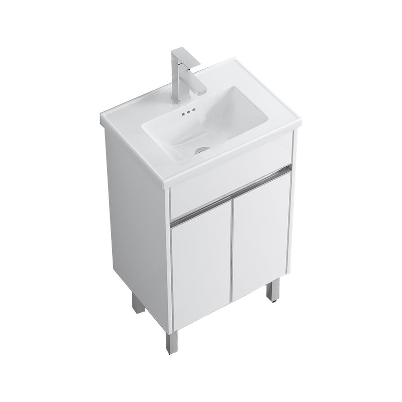 Modern Bath Vanity Single White Metal Base Rectangular Sink Vanity Vanity & Faucet 20"L x 14"W x 33"H Clearhalo 'Bathroom Remodel & Bathroom Fixtures' 'Bathroom Vanities' 'bathroom_vanities' 'Home Improvement' 'home_improvement' 'home_improvement_bathroom_vanities' 7623780