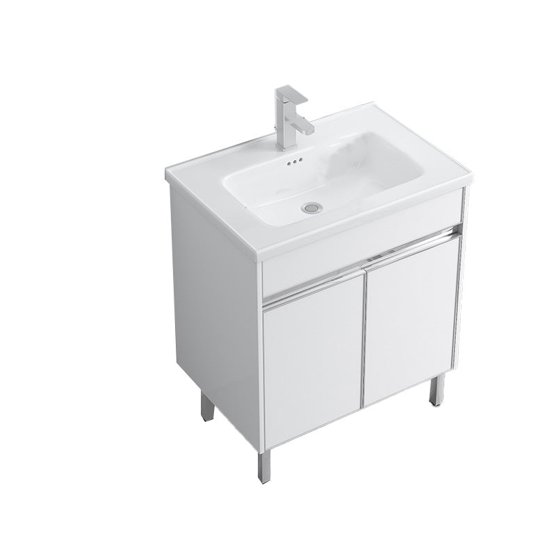 Modern Bath Vanity Single White Metal Base Rectangular Sink Vanity Vanity & Faucet 28"L x 19"W x 33"H Clearhalo 'Bathroom Remodel & Bathroom Fixtures' 'Bathroom Vanities' 'bathroom_vanities' 'Home Improvement' 'home_improvement' 'home_improvement_bathroom_vanities' 7623784