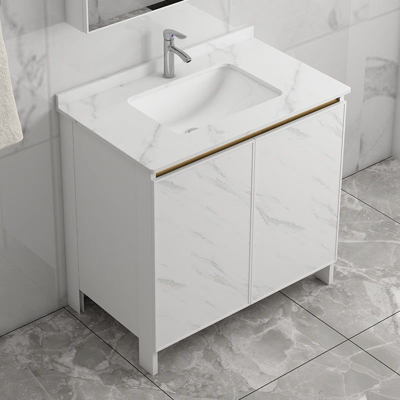 Modern Bath Vanity White Single Rectangular Freestanding Sink Vanity Clearhalo 'Bathroom Remodel & Bathroom Fixtures' 'Bathroom Vanities' 'bathroom_vanities' 'Home Improvement' 'home_improvement' 'home_improvement_bathroom_vanities' 7623808