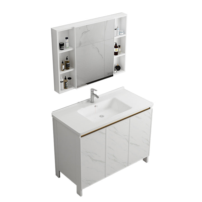 Modern Bath Vanity White Single Rectangular Freestanding Sink Vanity Vanity & Faucet & Mirror Cabinet 36"L x 19"W x 32"H Towel Bar Not Included Clearhalo 'Bathroom Remodel & Bathroom Fixtures' 'Bathroom Vanities' 'bathroom_vanities' 'Home Improvement' 'home_improvement' 'home_improvement_bathroom_vanities' 7623815
