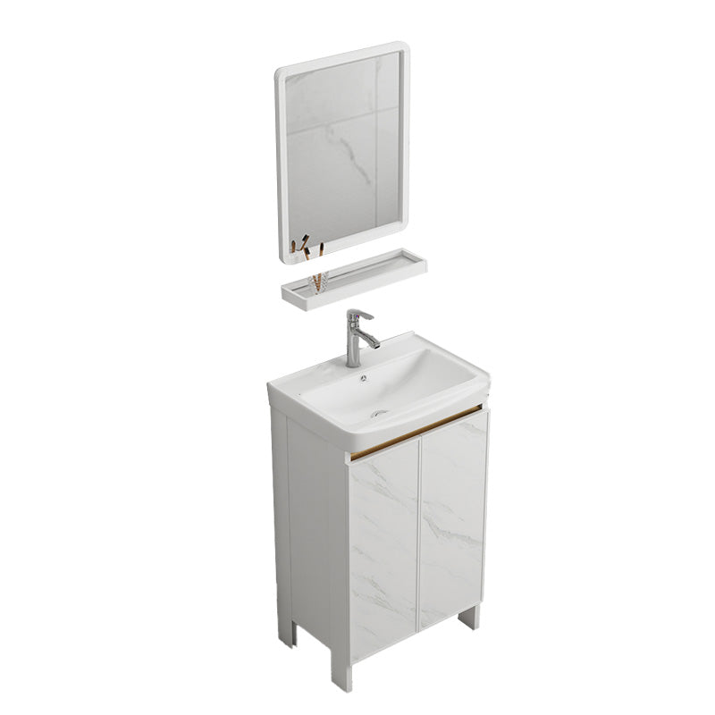 Modern Bath Vanity White Single Rectangular Freestanding Sink Vanity Vanity & Faucet & Mirrors 20"L x 14"W x 32"H Towel Bar Not Included Clearhalo 'Bathroom Remodel & Bathroom Fixtures' 'Bathroom Vanities' 'bathroom_vanities' 'Home Improvement' 'home_improvement' 'home_improvement_bathroom_vanities' 7623823