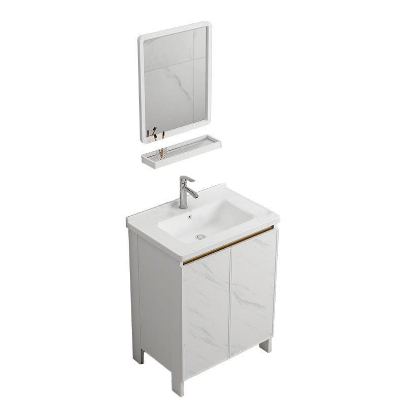 Modern Bath Vanity White Single Rectangular Freestanding Sink Vanity Vanity & Faucet & Mirrors 23.6"L x 16.1"W x 32.3"H Towel Bar Not Included Clearhalo 'Bathroom Remodel & Bathroom Fixtures' 'Bathroom Vanities' 'bathroom_vanities' 'Home Improvement' 'home_improvement' 'home_improvement_bathroom_vanities' 7623826