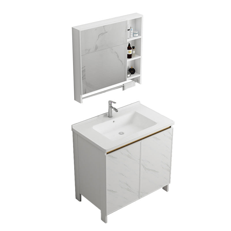 Modern Bath Vanity White Single Rectangular Freestanding Sink Vanity Vanity & Faucet & Mirror Cabinet 32"L x 19"W x 32"H Towel Bar Included Clearhalo 'Bathroom Remodel & Bathroom Fixtures' 'Bathroom Vanities' 'bathroom_vanities' 'Home Improvement' 'home_improvement' 'home_improvement_bathroom_vanities' 7623827