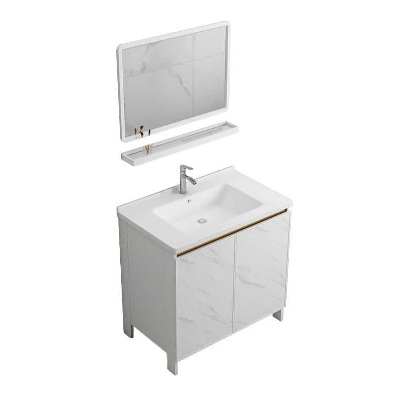 Modern Bath Vanity White Single Rectangular Freestanding Sink Vanity Vanity & Faucet & Mirrors 32"L x 19"W x 32"H Towel Bar Not Included Clearhalo 'Bathroom Remodel & Bathroom Fixtures' 'Bathroom Vanities' 'bathroom_vanities' 'Home Improvement' 'home_improvement' 'home_improvement_bathroom_vanities' 7623829