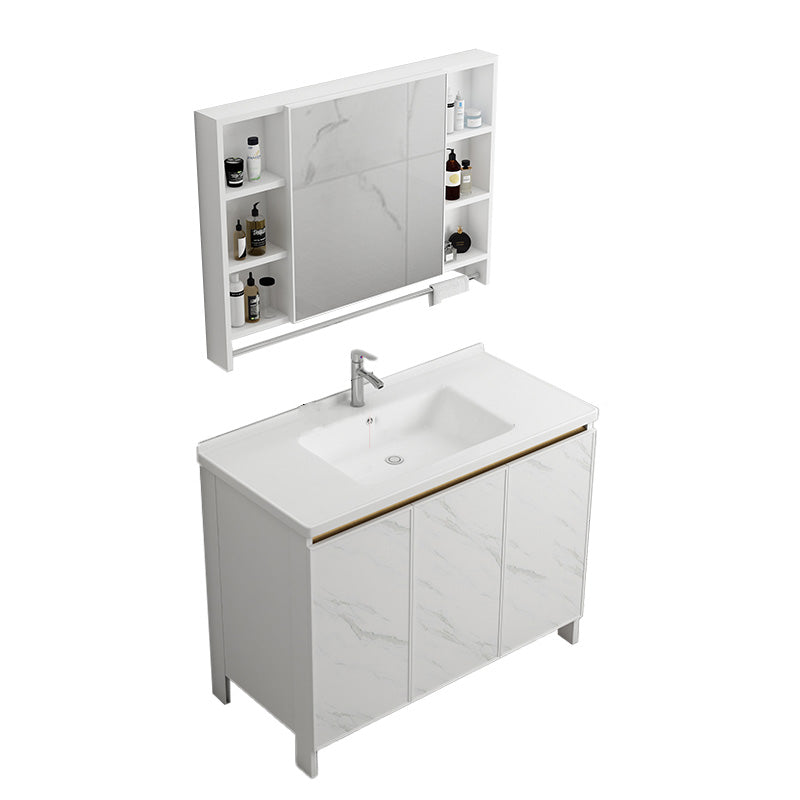 Modern Bath Vanity White Single Rectangular Freestanding Sink Vanity Vanity & Faucet & Mirror Cabinet 36"L x 19"W x 32"H Towel Bar Included Clearhalo 'Bathroom Remodel & Bathroom Fixtures' 'Bathroom Vanities' 'bathroom_vanities' 'Home Improvement' 'home_improvement' 'home_improvement_bathroom_vanities' 7623833