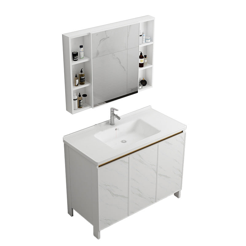 Modern Bath Vanity White Single Rectangular Freestanding Sink Vanity Vanity & Faucet & Mirror Cabinet 40"L x 19"W x 32"H Towel Bar Not Included Clearhalo 'Bathroom Remodel & Bathroom Fixtures' 'Bathroom Vanities' 'bathroom_vanities' 'Home Improvement' 'home_improvement' 'home_improvement_bathroom_vanities' 7623835