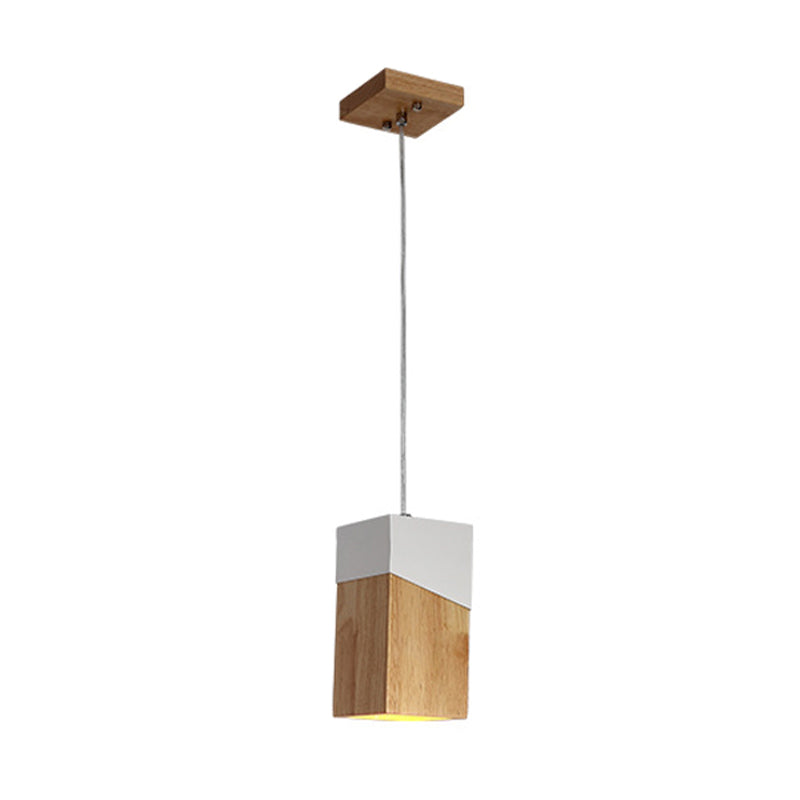 Cuboid Drop Pendant Light Modern Wood 1 Light Beige and White Suspension Lamp for Bedside Clearhalo 'Ceiling Lights' 'Modern Pendants' 'Modern' 'Pendant Lights' 'Pendants' Lighting' 762554