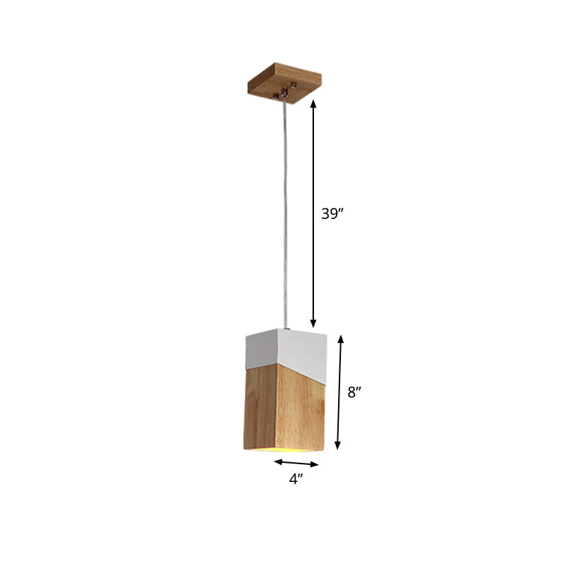 Cuboid Drop Pendant Light Modern Wood 1 Light Beige and White Suspension Lamp for Bedside Clearhalo 'Ceiling Lights' 'Modern Pendants' 'Modern' 'Pendant Lights' 'Pendants' Lighting' 762555