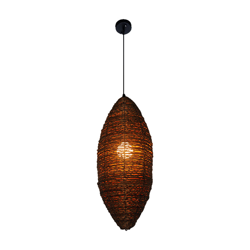 Cocoon Shaped Rattan Suspension Light Modernist 1-Bulb Coffee Finish Ceiling Pendant Lamp Clearhalo 'Ceiling Lights' 'Modern Pendants' 'Modern' 'Pendant Lights' 'Pendants' Lighting' 762574