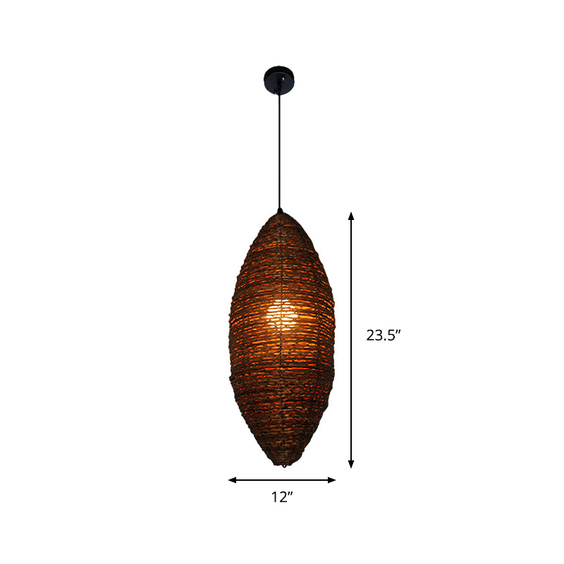 Cocoon Shaped Rattan Suspension Light Modernist 1-Bulb Coffee Finish Ceiling Pendant Lamp Clearhalo 'Ceiling Lights' 'Modern Pendants' 'Modern' 'Pendant Lights' 'Pendants' Lighting' 762575