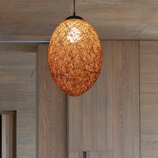 Rattan Woven Oblong Pendant Lighting Asia Style 1 Head Ceiling Suspension Lamp in Brown/Coffee Clearhalo 'Ceiling Lights' 'Pendant Lights' 'Pendants' Lighting' 762577