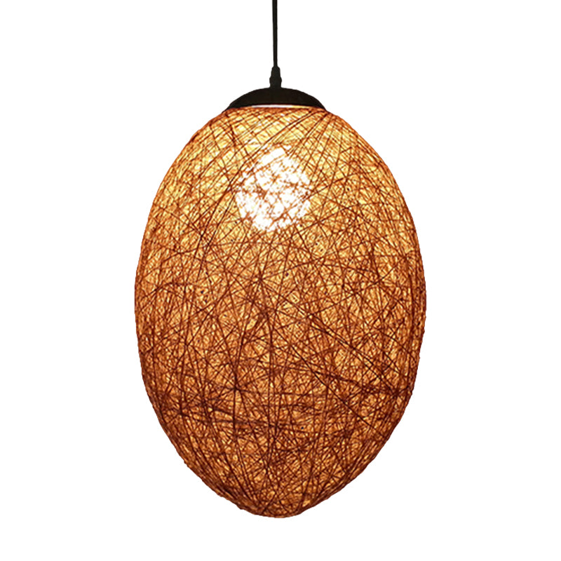 Rattan Woven Oblong Pendant Lighting Asia Style 1 Head Ceiling Suspension Lamp in Brown/Coffee Clearhalo 'Ceiling Lights' 'Pendant Lights' 'Pendants' Lighting' 762578