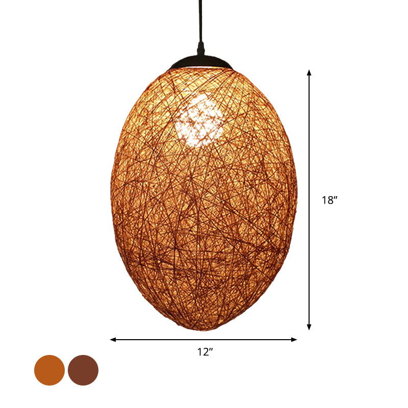 Rattan Woven Oblong Pendant Lighting Asia Style 1 Head Ceiling Suspension Lamp in Brown/Coffee Clearhalo 'Ceiling Lights' 'Pendant Lights' 'Pendants' Lighting' 762579