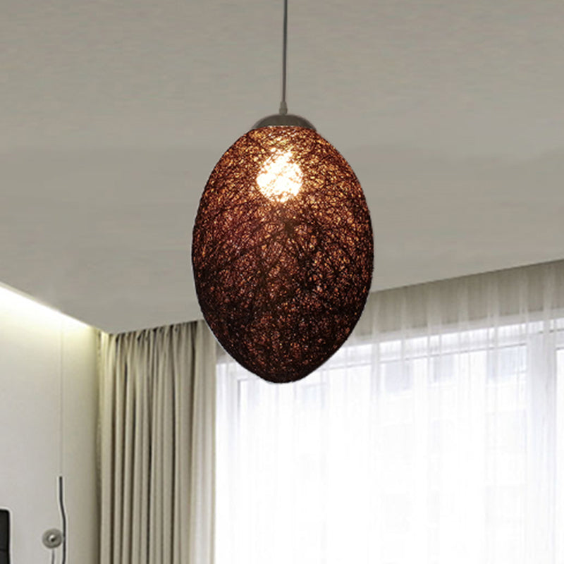 Rattan Woven Oblong Pendant Lighting Asia Style 1 Head Ceiling Suspension Lamp in Brown/Coffee Coffee Clearhalo 'Ceiling Lights' 'Pendant Lights' 'Pendants' Lighting' 762580_e2604d08-4d73-4488-b273-832d450a96c1