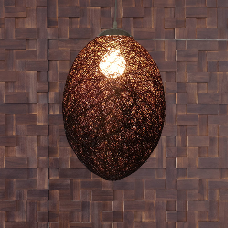 Rattan Woven Oblong Pendant Lighting Asia Style 1 Head Ceiling Suspension Lamp in Brown/Coffee Clearhalo 'Ceiling Lights' 'Pendant Lights' 'Pendants' Lighting' 762581