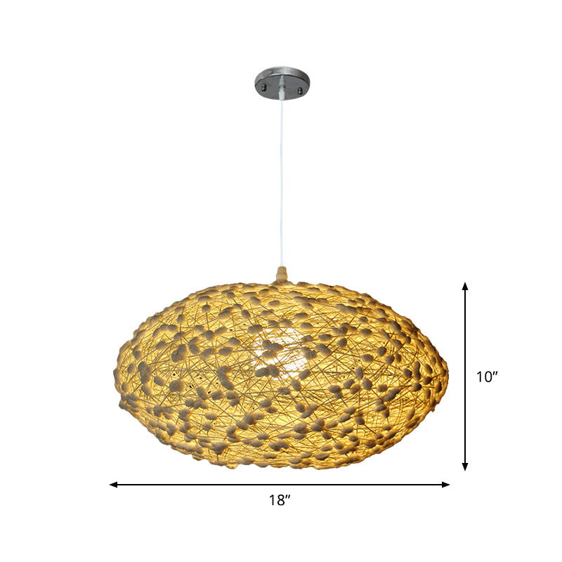 Asian 1-Bulb Hanging Lighting Beige Oval Nest Ceiling Pendant Lamp with Rattan Shade for Bedroom Clearhalo 'Ceiling Lights' 'Pendant Lights' 'Pendants' Lighting' 762628