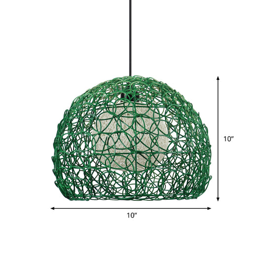 Globe Cage Hanging Light Kit Modern Rattan 1 Head Green Finish Pendant Lamp Fixture for Restaurant Clearhalo 'Ceiling Lights' 'Pendant Lights' 'Pendants' Lighting' 762695