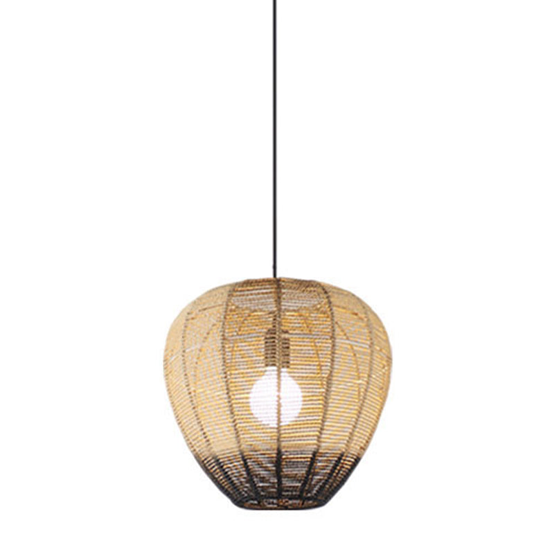 1 Light Tea Room Suspension Light Modern Wood and Black Ceiling Hang Fixture with Waterdrop Rattan Shade Clearhalo 'Ceiling Lights' 'Pendant Lights' 'Pendants' Lighting' 762698