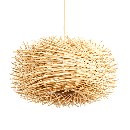 Asian 1 Bulb Ceiling Pendant Light Beige Nest Shape Hanging Lamp Kit with Rattan Shade Clearhalo 'Ceiling Lights' 'Pendant Lights' 'Pendants' Lighting' 762705