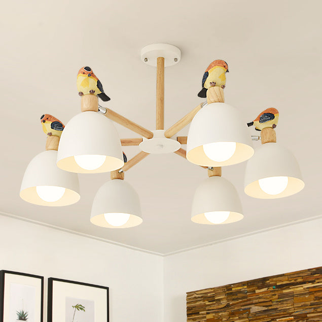 Nordic Modern Bowl Shade Pendant Chandelier Iron Chandelier with Bird Deco Lighting for Living Room Deco 6 White Clearhalo 'Ceiling Lights' 'Chandeliers' Lighting' options 76270_ff47b0d9-e5f3-4a65-8c78-425a30d1f212