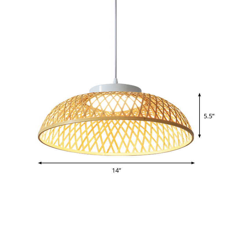 Bamboo Strip Bowl Cage Down Lighting Modern Asia 1-Head Ceiling Hang Fixture in Beige Clearhalo 'Ceiling Lights' 'Pendant Lights' 'Pendants' Lighting' 762711