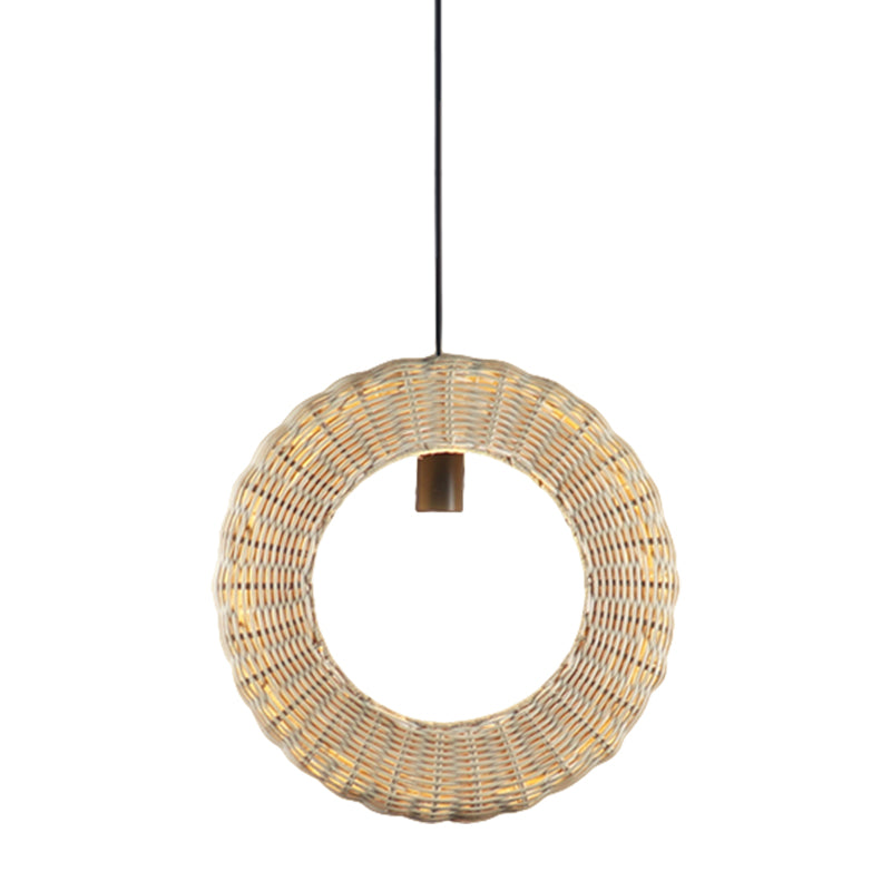 Woven Loop Suspension Light Asian Rattan 1 Light Bedside Hanging Pendant Lamp in Wood Clearhalo 'Ceiling Lights' 'Pendant Lights' 'Pendants' Lighting' 762718