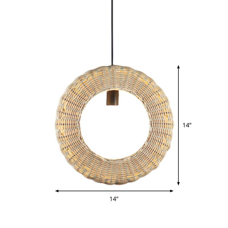 Woven Loop Suspension Light Asian Rattan 1 Light Bedside Hanging Pendant Lamp in Wood Clearhalo 'Ceiling Lights' 'Pendant Lights' 'Pendants' Lighting' 762719