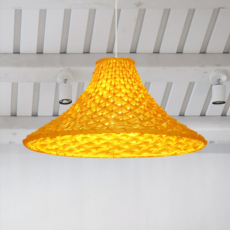 Rattan Wide Flared Drop Pendant Light Asian 1-Head Light Yellow Suspension Lamp for Living Room Light Yellow Clearhalo 'Ceiling Lights' 'Pendant Lights' 'Pendants' Lighting' 762724_4852f380-8e66-4942-9a39-42658387e083