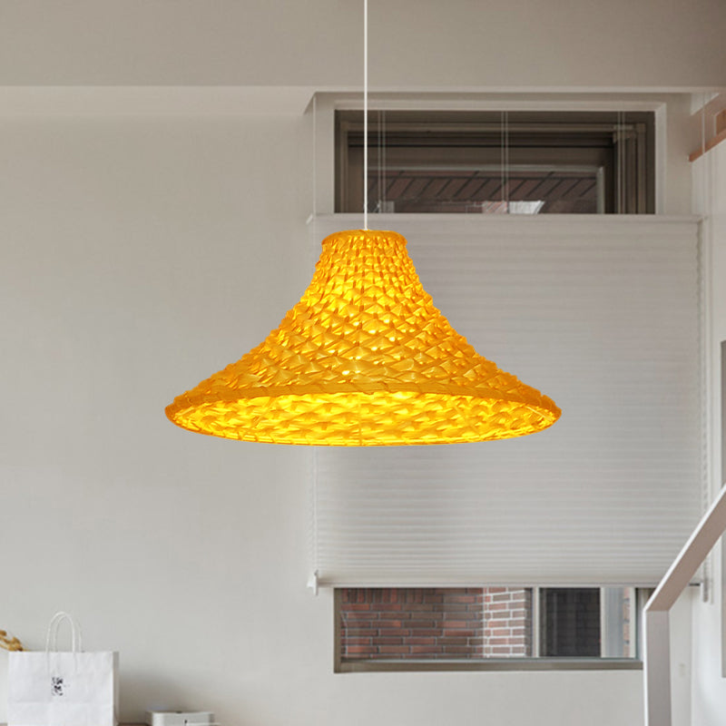 Rattan Wide Flared Drop Pendant Light Asian 1-Head Light Yellow Suspension Lamp for Living Room Clearhalo 'Ceiling Lights' 'Pendant Lights' 'Pendants' Lighting' 762725