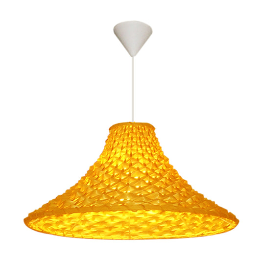 Rattan Wide Flared Drop Pendant Light Asian 1-Head Light Yellow Suspension Lamp for Living Room Clearhalo 'Ceiling Lights' 'Pendant Lights' 'Pendants' Lighting' 762726