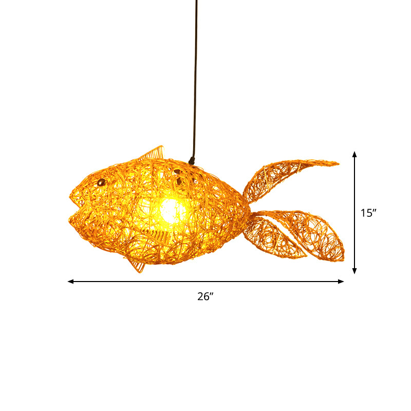 Asian Style Fish-Shape Pendulum Light Rattan 1-Light Living Room Hanging Ceiling Lamp in Gold Clearhalo 'Ceiling Lights' 'Pendant Lights' 'Pendants' Lighting' 762731