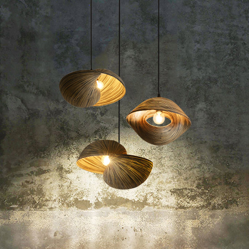 Hand Woven Pendant Light Kit Modern Bamboo Rattan 1 Bulb Brown Ceiling Hang Fixture Clearhalo 'Ceiling Lights' 'Pendant Lights' 'Pendants' Lighting' 762732