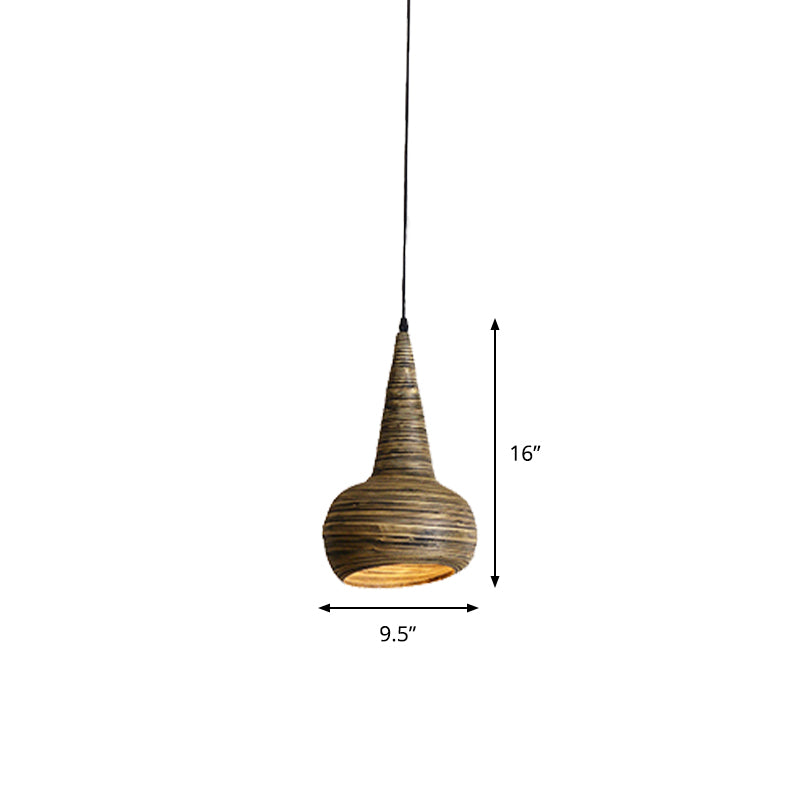 Bamboo Urn Shape Down Lighting Modernism 1 Head Suspension Pendant Lamp in Brown for Restaurant Clearhalo 'Ceiling Lights' 'Pendant Lights' 'Pendants' Lighting' 762739